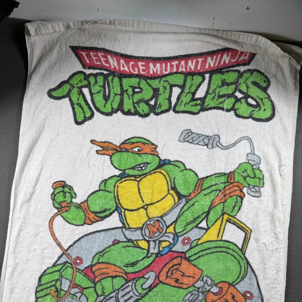 Vintage TMNT Beach Towel Michelangelo Kick Some Shell 1989 Mirage‎ Studios